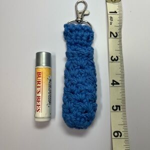Handmade Crochet Lip Gloss Holder Keychain Approx 5-1/2” long Blue